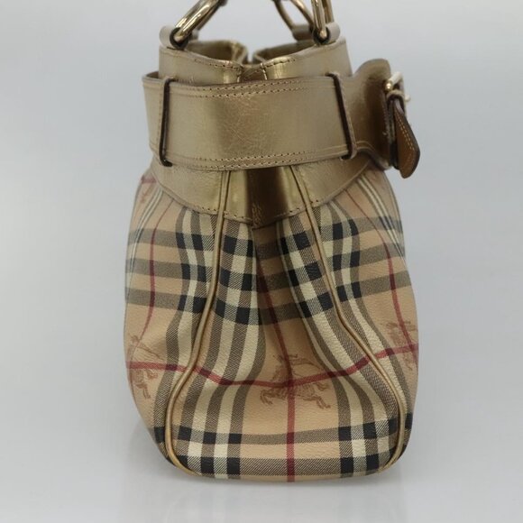 BURBERRY Nova Check Tote Bag PVC Beige Gold Auth 116135 - Picture 5 of 16